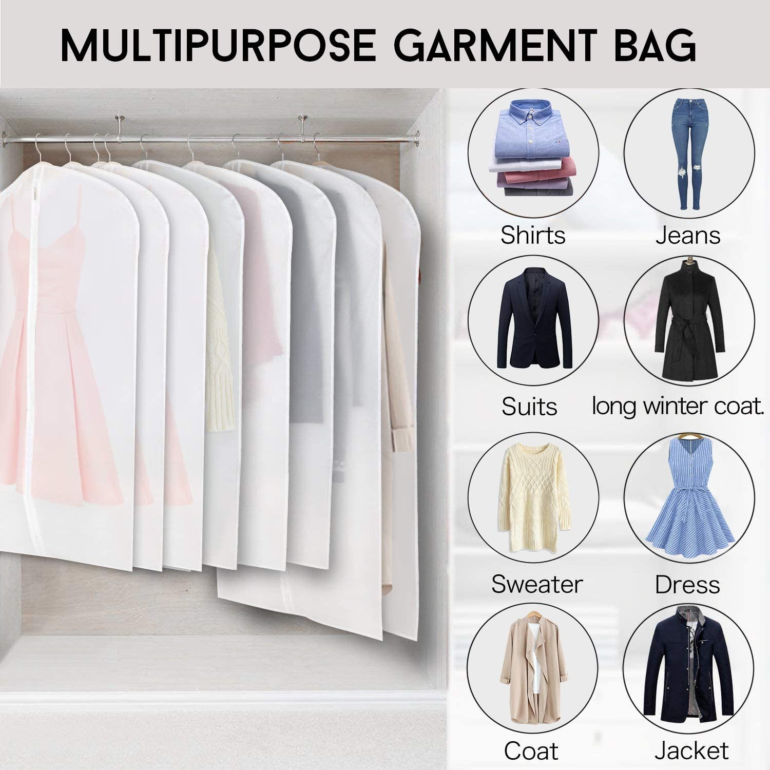 Magicfly Clear Garment Bag Pack of 4 PEVA Suit Bags Full Zipper Garment Cover